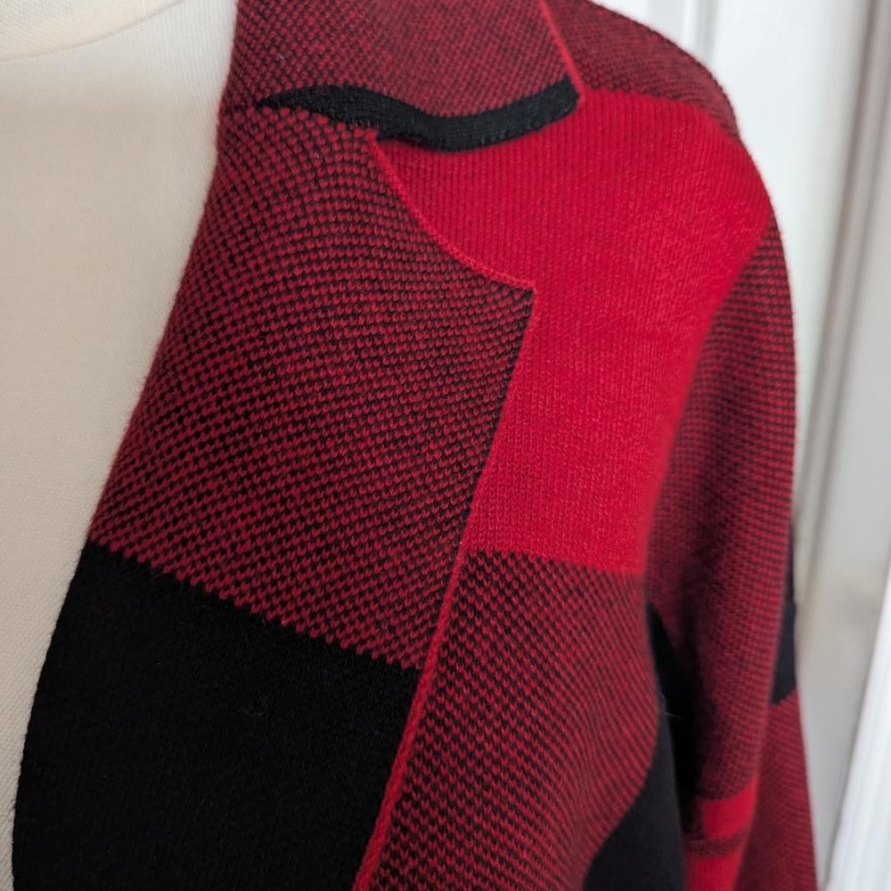 Lane Bryant Red and Black Checkered Cardigan - Picture 2 of 4